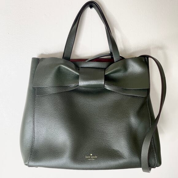 Kate Spade Olive Drive Brigette in Loden Dark Forest Green Pink Suede Crossbody